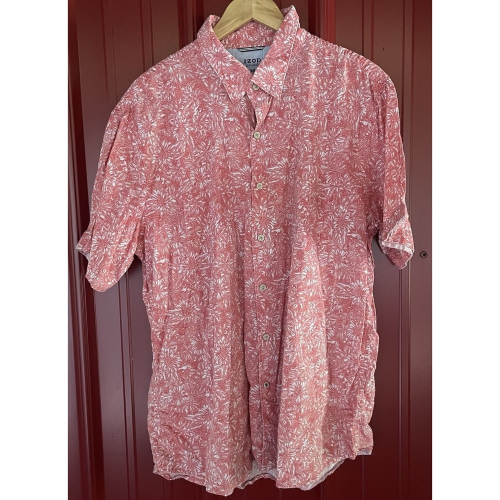 Izod Saltwater Shirt Floral Short Sleeve Button Up Lightweight Cotton‎ Camp XXL